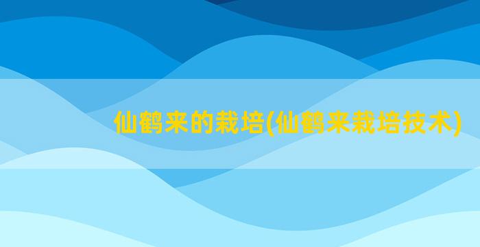 仙鹤来的栽培(仙鹤来栽培技术)